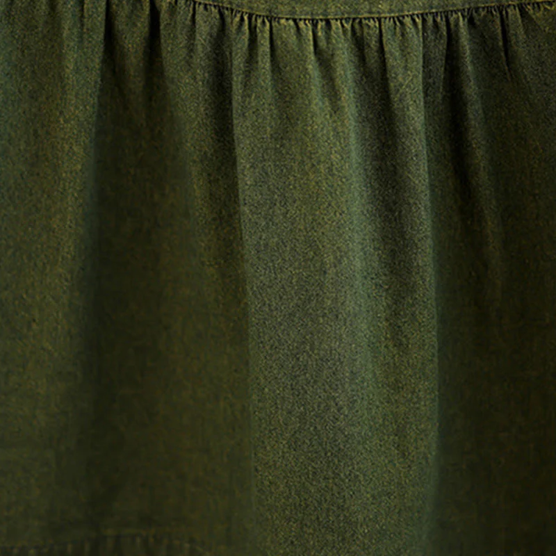 Abito lungo da donna in cotone con maniche lunghe e tasche, motivo patchwork verde oliva scuro Buddha Stones - Image 12