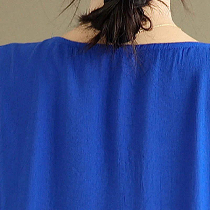 Abito midi in cotone a maniche lunghe con scollo a V e colori puri Buddha Stones Fall - Image 19