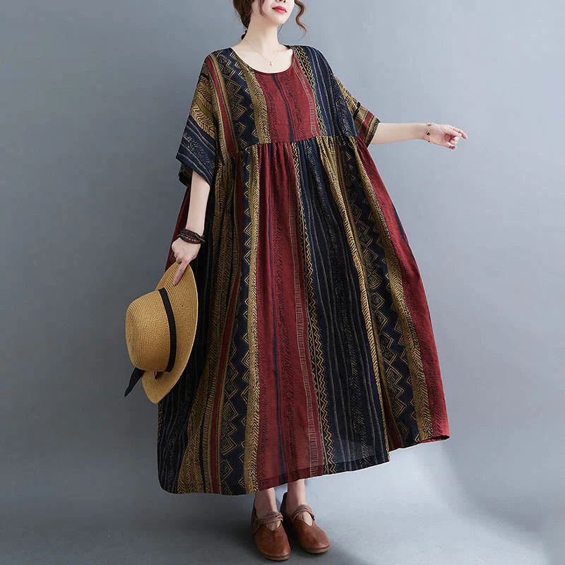 Abito midi a maniche corte con tasche Buddha Stones Boho Geometry - Image 3
