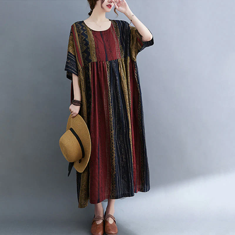 Abito midi a maniche corte con tasche Buddha Stones Boho Geometry - Image 4