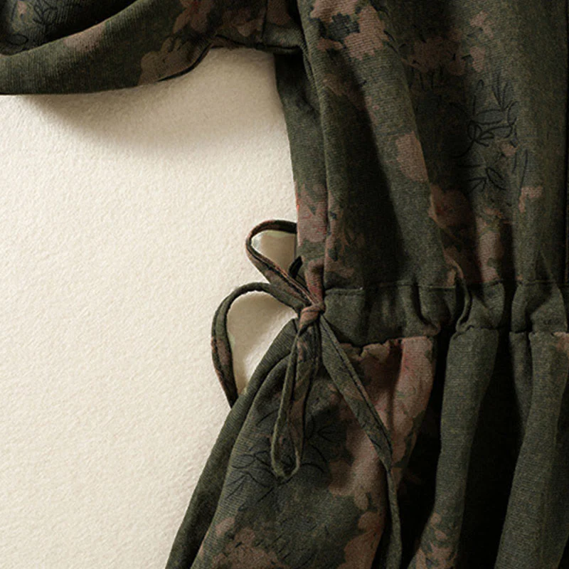 Abito midi a maniche lunghe con tasche, motivo stampato a fiori casual Buddha Stones e bottoni - Image 4
