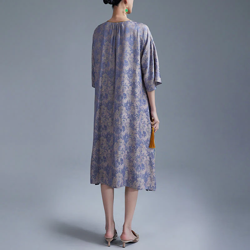 Abito midi cinese Cheongsam Qipao con tasche, piccolo fiore e foglia in jacquard, Buddha Stones - Image 13