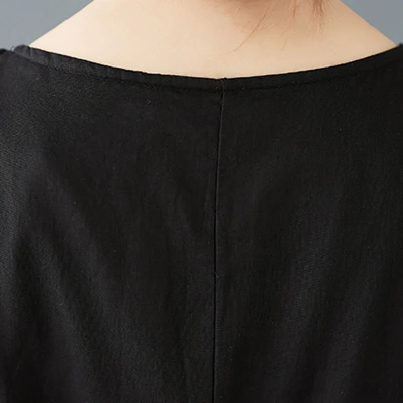 Abito midi da donna a maniche lunghe in cotone con design a doppio strato primaverile Buddha Stones - Image 10