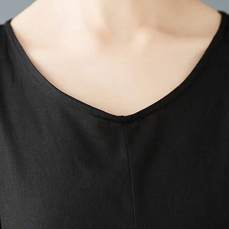 Abito midi da donna a maniche lunghe in cotone con design a doppio strato primaverile Buddha Stones - Image 9