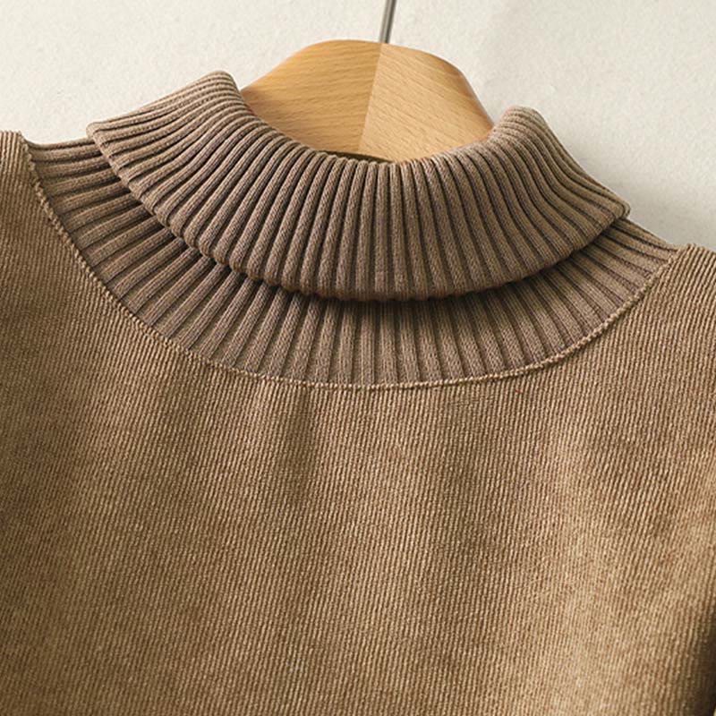 Abito midi da donna in caldo cotone con collo alto e maniche lunghe, con tasche, Buddha Stones - Image 3
