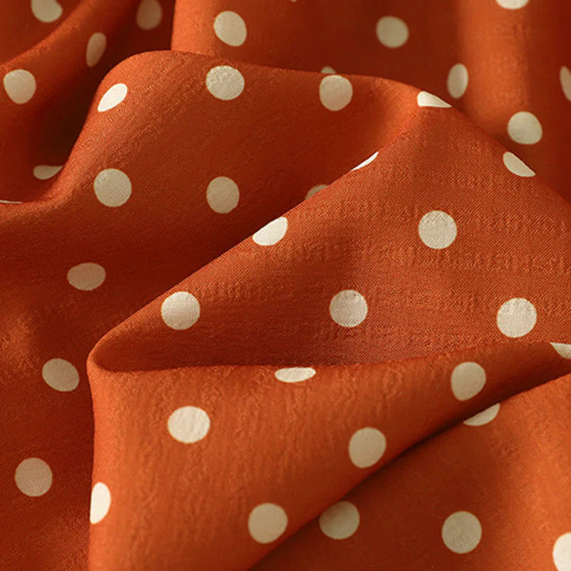Abito midi da donna in cotone con scollo rotondo e maniche lunghe, motivo a pois autunnali Buddha Stones - Image 9