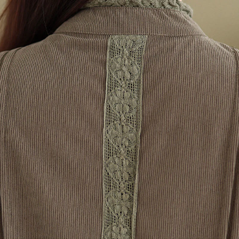 Abito midi da donna in velluto a coste con maniche lunghe, tasche e bottoni invernali plissettati Buddha Stones - Image 9