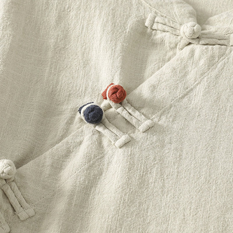 Abito midi in cotone a maniche lunghe con chiusura diagonale a molla con bottoni a rana, motivo Buddha Stones - Image 11
