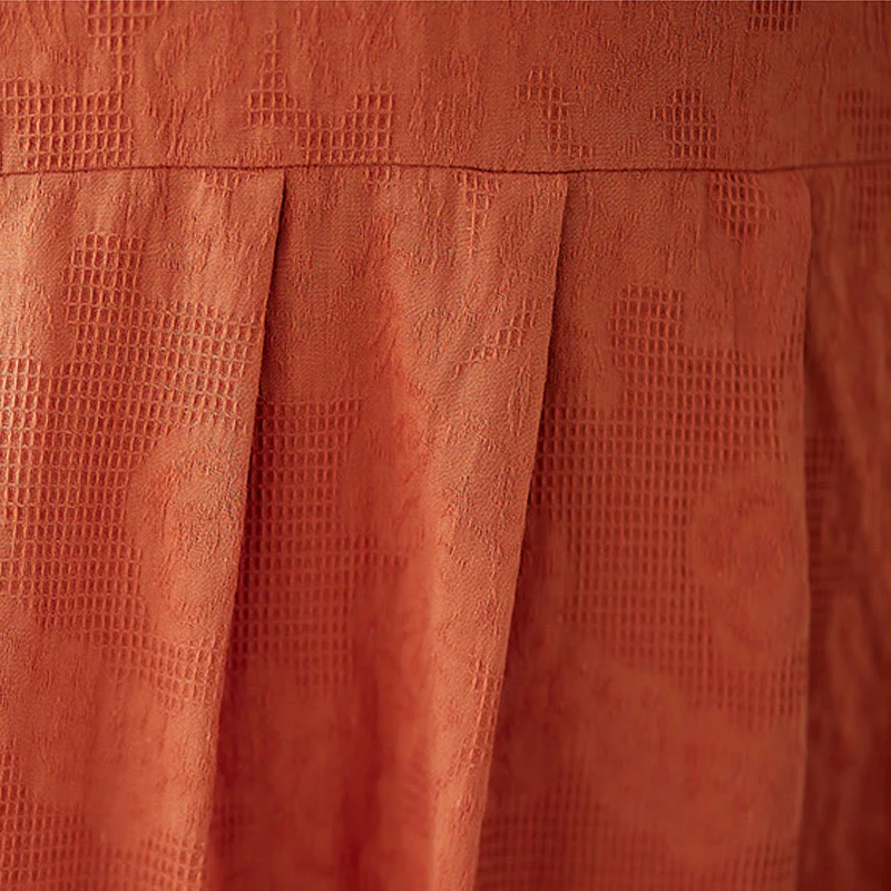 Abito midi in cotone e lino con maniche corte e sbuffo, casual, tinta unita, in jacquard, con scollo a giro Buddha Stones - Image 10