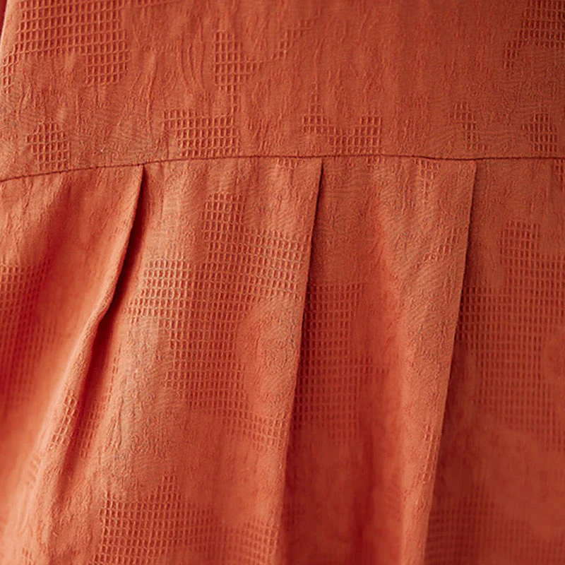 Abito midi in cotone e lino con maniche corte e sbuffo, casual, tinta unita, in jacquard, con scollo a giro Buddha Stones - Image 11
