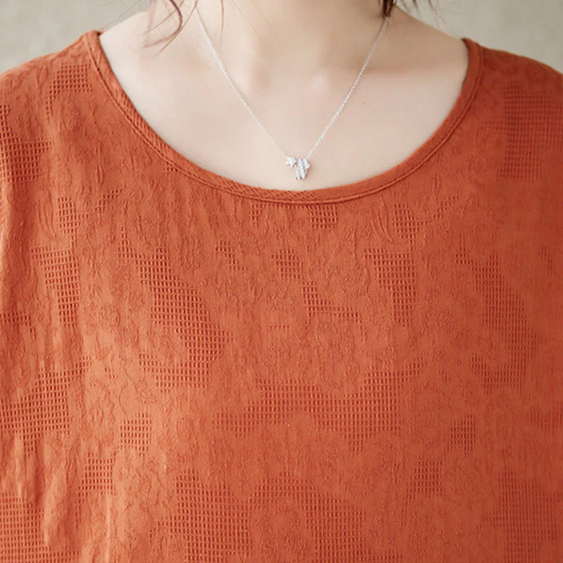 Abito midi in cotone e lino con maniche corte e sbuffo, casual, tinta unita, in jacquard, con scollo a giro Buddha Stones - Image 6