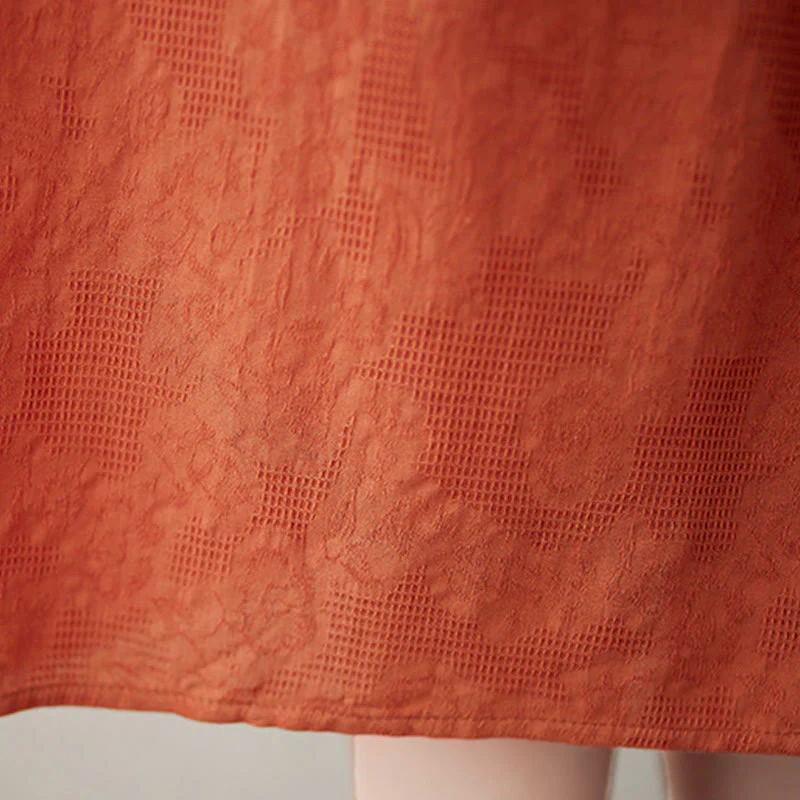 Abito midi in cotone e lino con maniche corte e sbuffo, casual, tinta unita, in jacquard, con scollo a giro Buddha Stones - Image 9