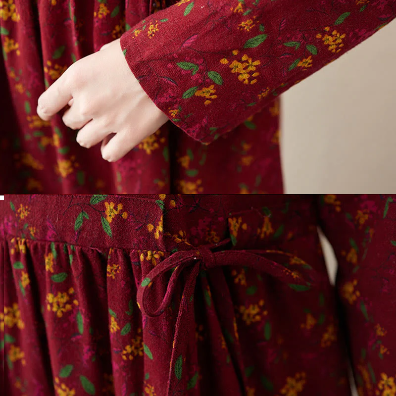 Abito midi in lino e cotone con maniche lunghe, stampa etnica floreale, bottoni e tasche, motivo Buddha Stones - Image 18