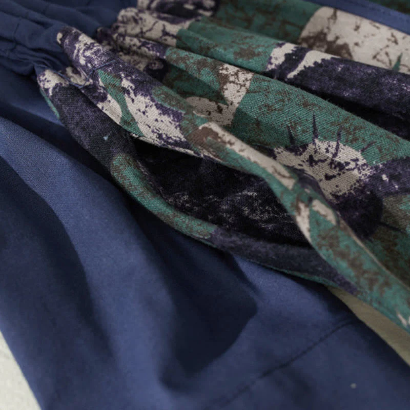 Abito midi in lino con maniche lunghe, coulisse, tasche e stampa patchwork autunnale Buddha Stones - Image 7