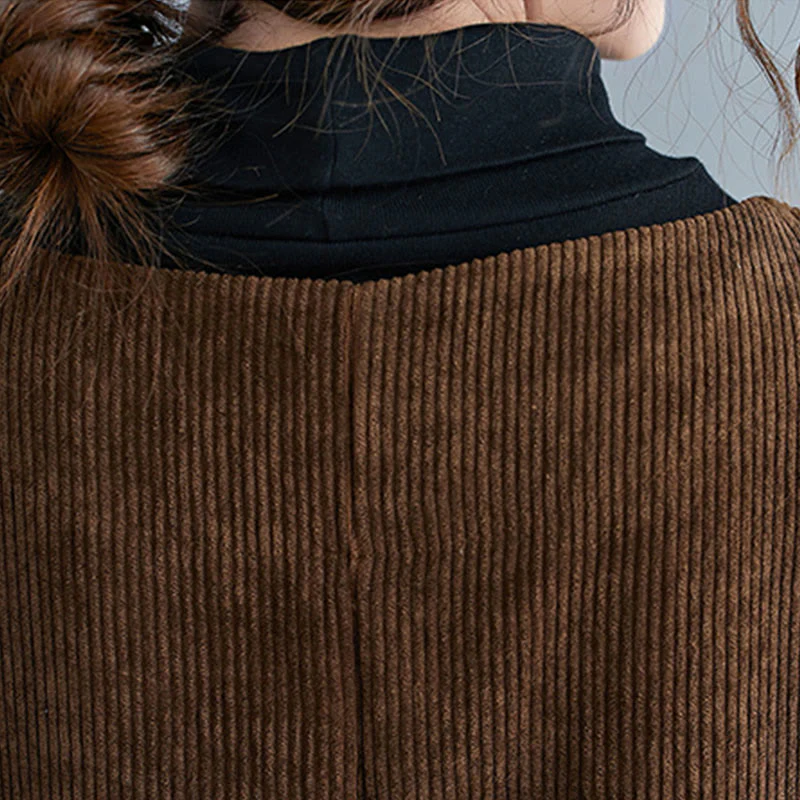 Abito midi in velluto a coste di cotone con scollo rotondo e tasche da donna Buddha Stones Commute - Image 12