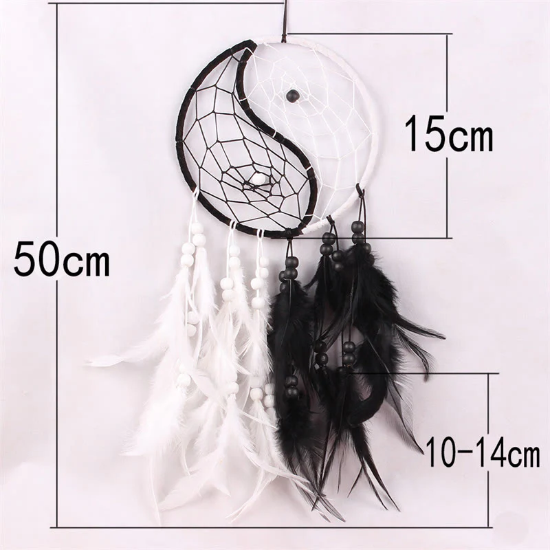 Acchiappasogni Yin Yang Rete circolare con piume Decorazione di equilibrio - Image 14