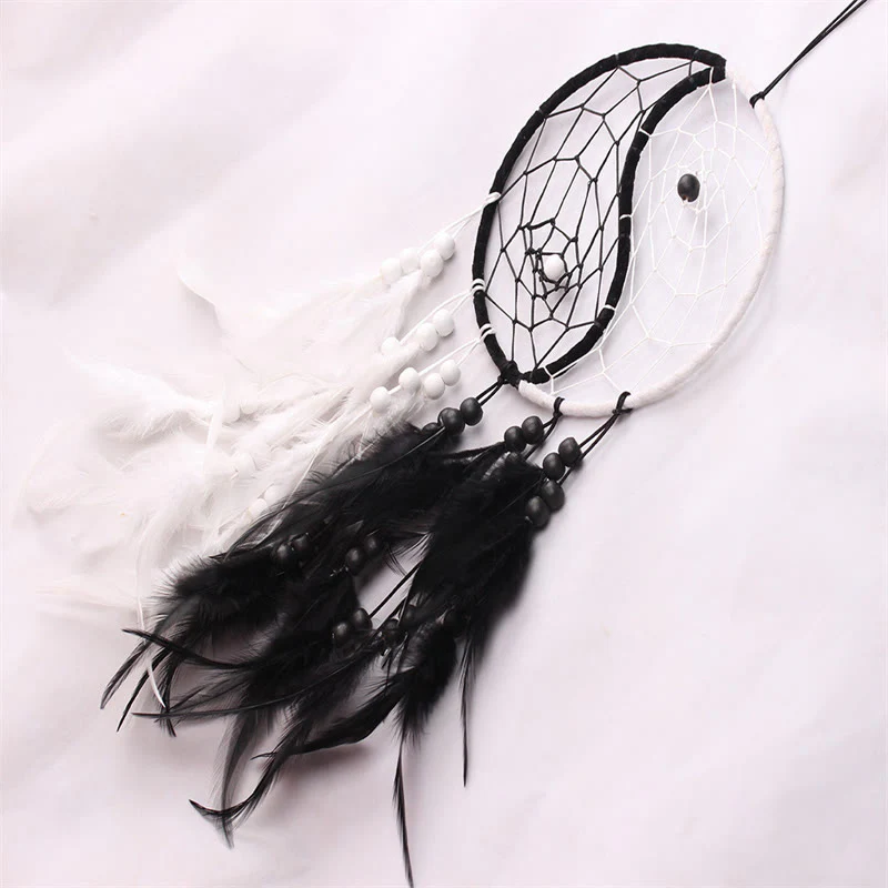 Acchiappasogni Yin Yang Rete circolare con piume Decorazione di equilibrio - Image 7