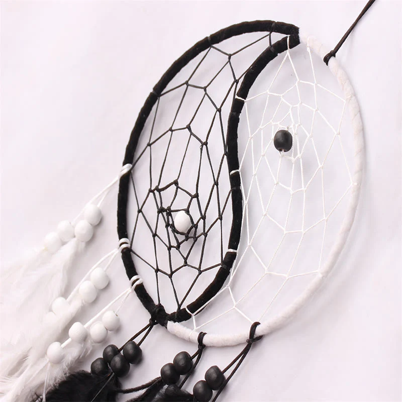 Acchiappasogni Yin Yang Rete circolare con piume Decorazione di equilibrio - Image 8