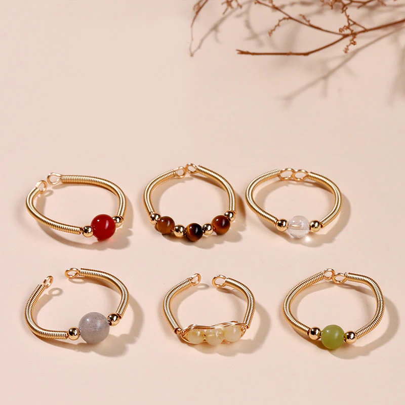 Anello aperto in lega di perline di pietra naturale Buddha Stones