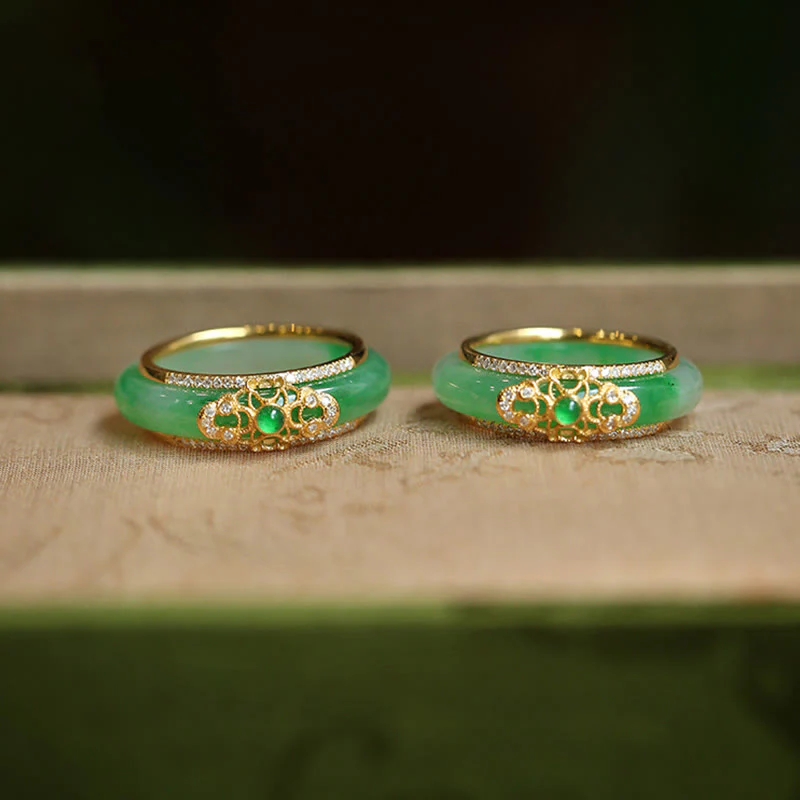 Anello Buddha Stones in calcedonio verde naturale placcato oro 18K - Image 2
