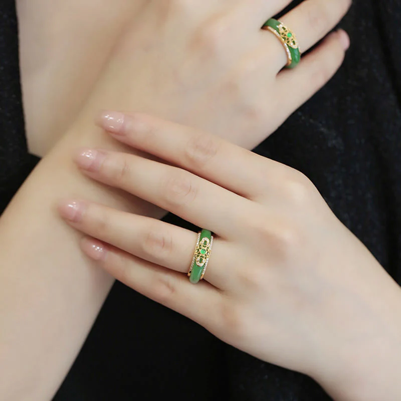 Anello Buddha Stones in calcedonio verde naturale placcato oro 18K - Image 3