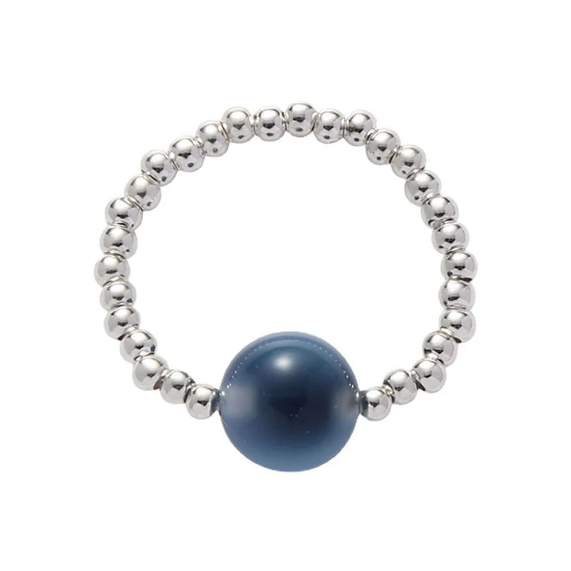 Anello con perline curative in agata blu caramellata in argento sterling 925 Buddha Stones - Image 12