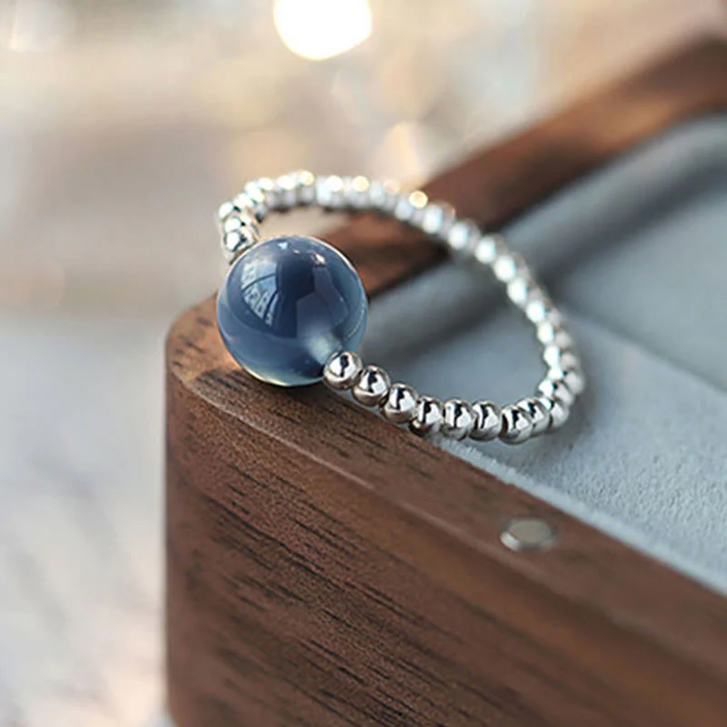 Anello con perline curative in agata blu caramellata in argento sterling 925 Buddha Stones - Image 2
