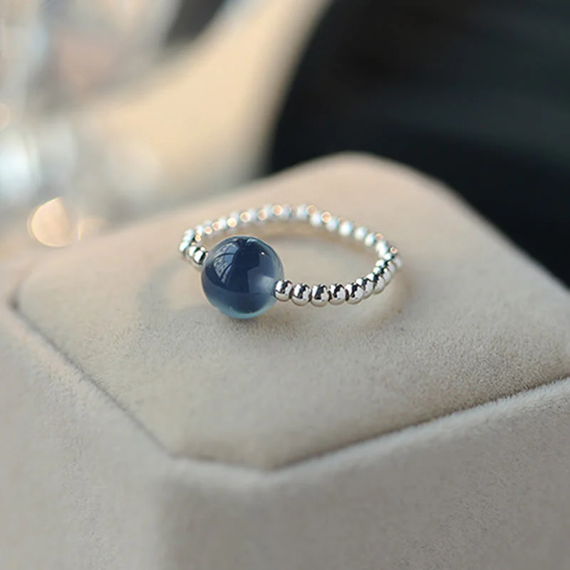 Anello con perline curative in agata blu caramellata in argento sterling 925 Buddha Stones - Image 4