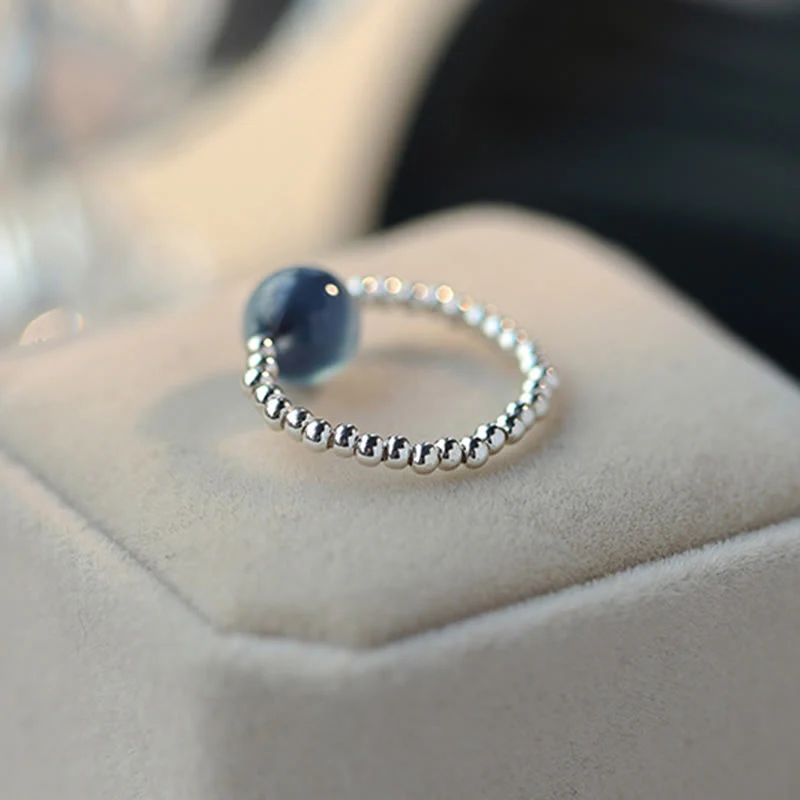 Anello con perline curative in agata blu caramellata in argento sterling 925 Buddha Stones - Image 5