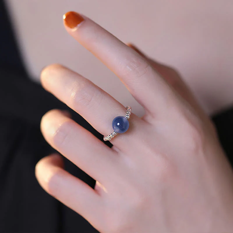 Anello con perline curative in agata blu caramellata in argento sterling 925 Buddha Stones - Image 8