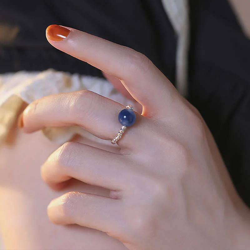 Anello con perline curative in agata blu caramellata in argento sterling 925 Buddha Stones - Image 9