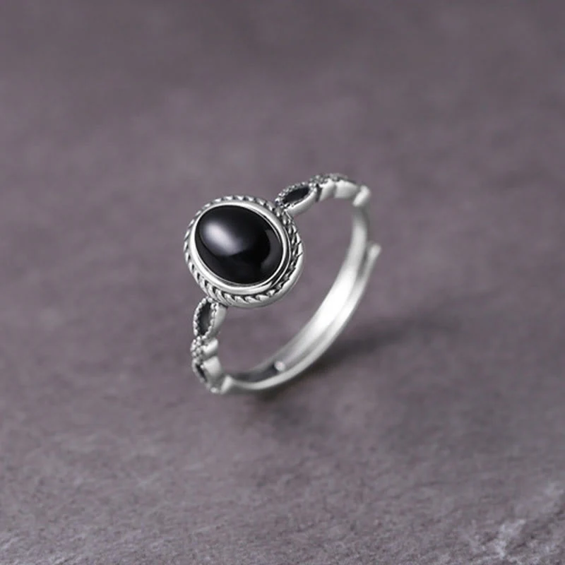 Anello della fortuna in onice nero in argento sterling 925 Buddha Stones - Image 2
