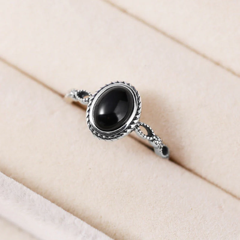Anello della fortuna in onice nero in argento sterling 925 Buddha Stones - Image 3