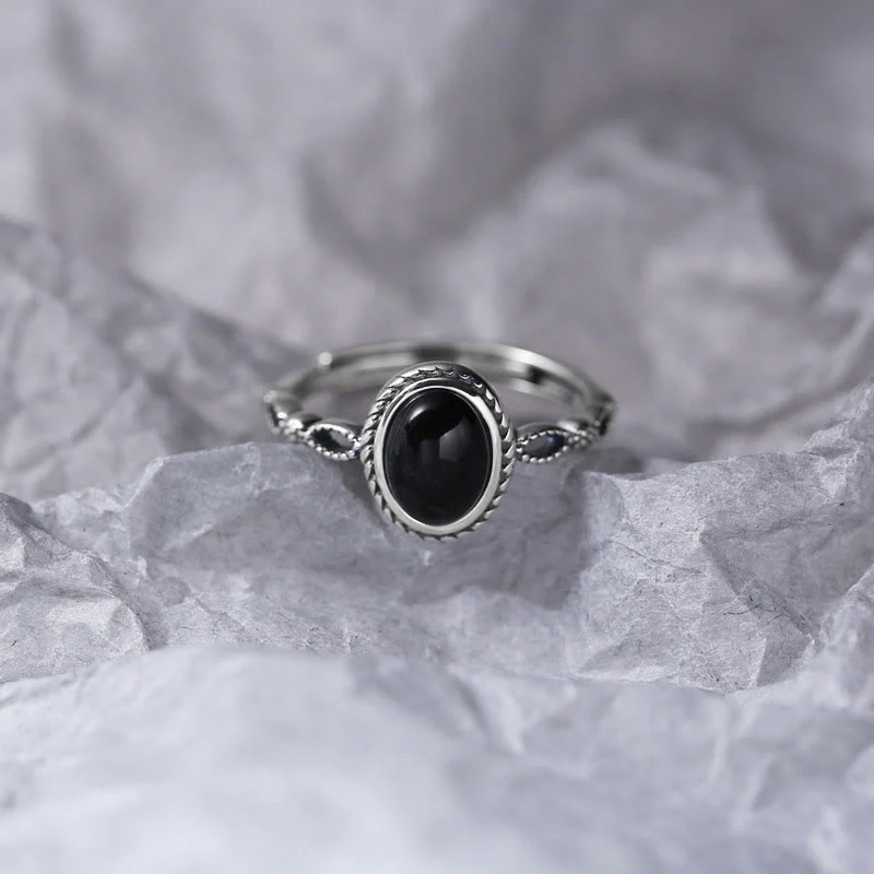 Anello della fortuna in onice nero in argento sterling 925 Buddha Stones - Image 5