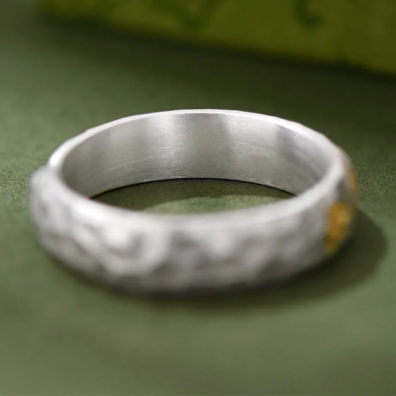 Anello dell'equilibrio Om Mani Padme Hum con motivo a martello in argento sterling 999 Buddha Stones - Image 5