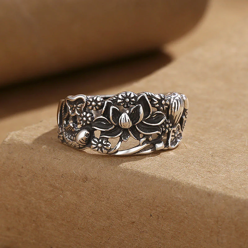 Anello dell'illuminazione con simbolo di loto e pesce koi Buddha Stones - Image 3