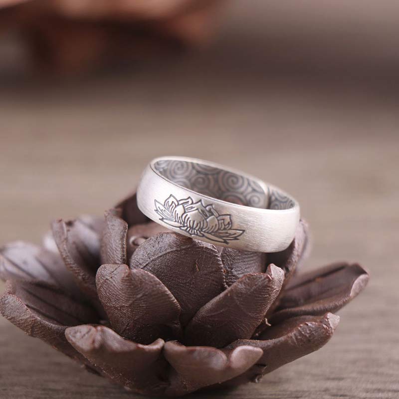 Anello di benedizione Buddha Stones 999 Sterling Silver Lotus Elephant Six True Words - Image 5