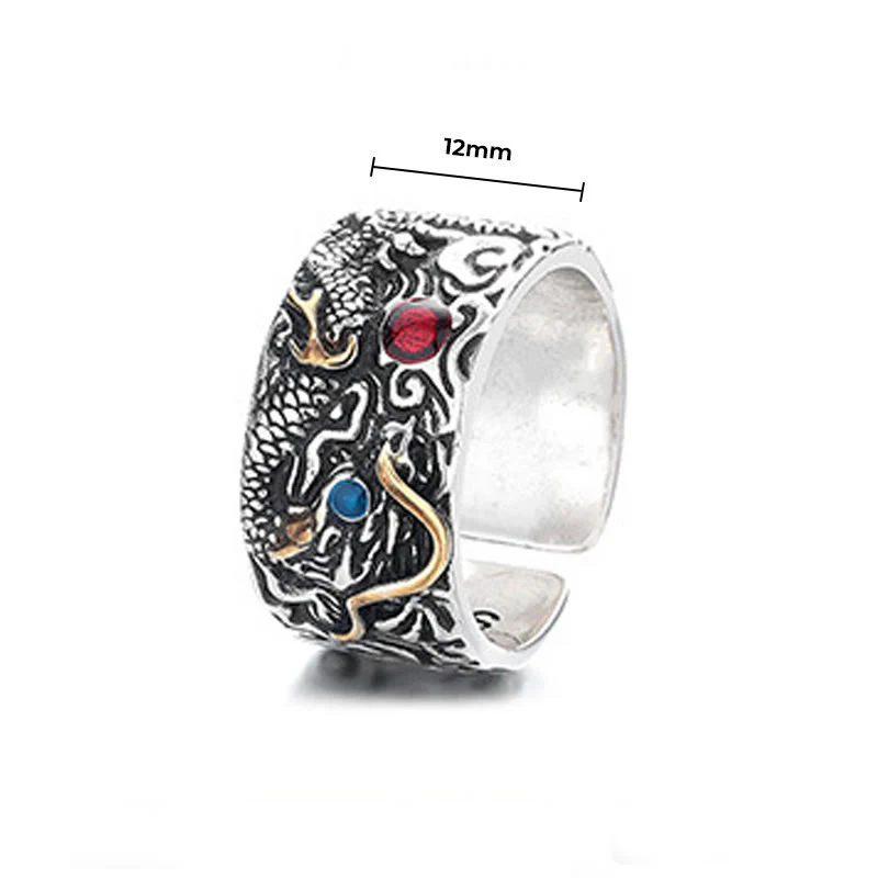 Anello di bilanciamento in argento placcato rame con motivo drago vintage Buddha Stones - Image 5