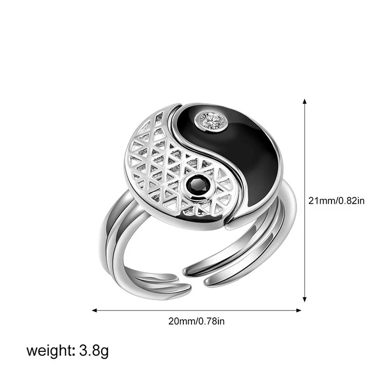 Anello di coppia in acciaio al titanio Buddha Stones Yin Yang con polsino in equilibrio - Image 4
