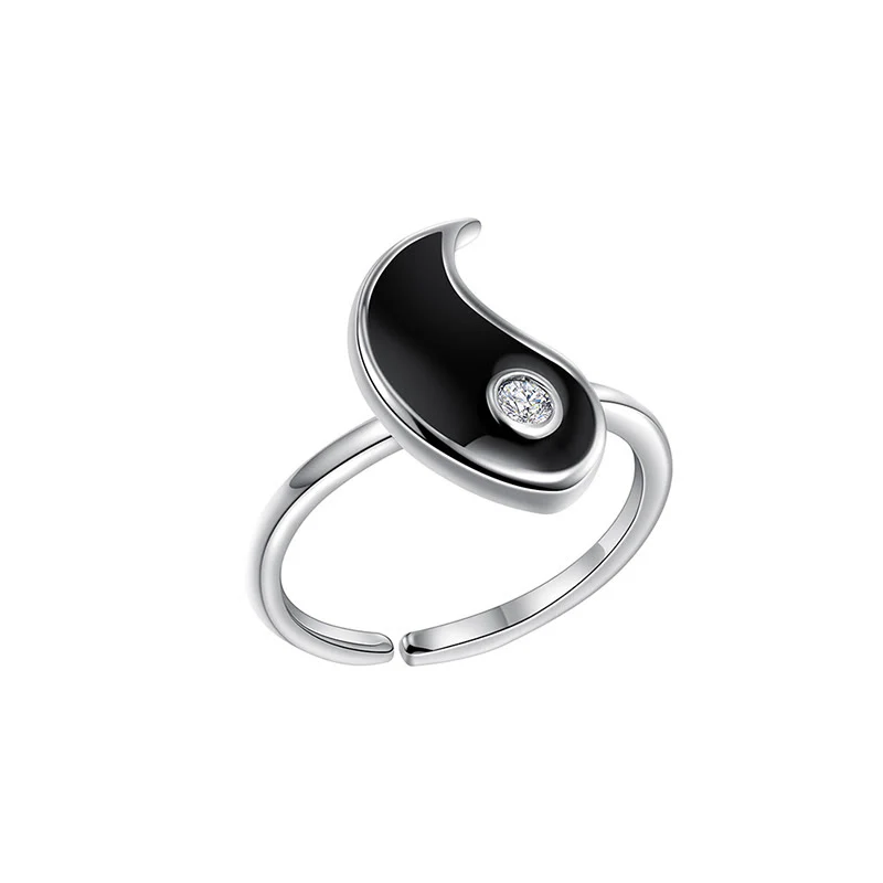 Anello di coppia in acciaio al titanio Buddha Stones Yin Yang con polsino in equilibrio - Image 9