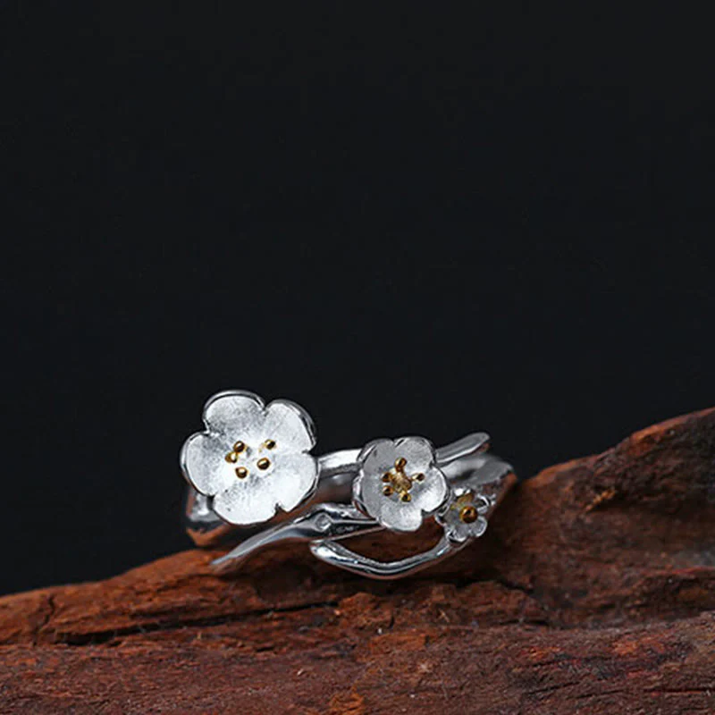 Anello di equilibrio Buddha Stones 925 Sterling Silver Plum Bossom - Image 11