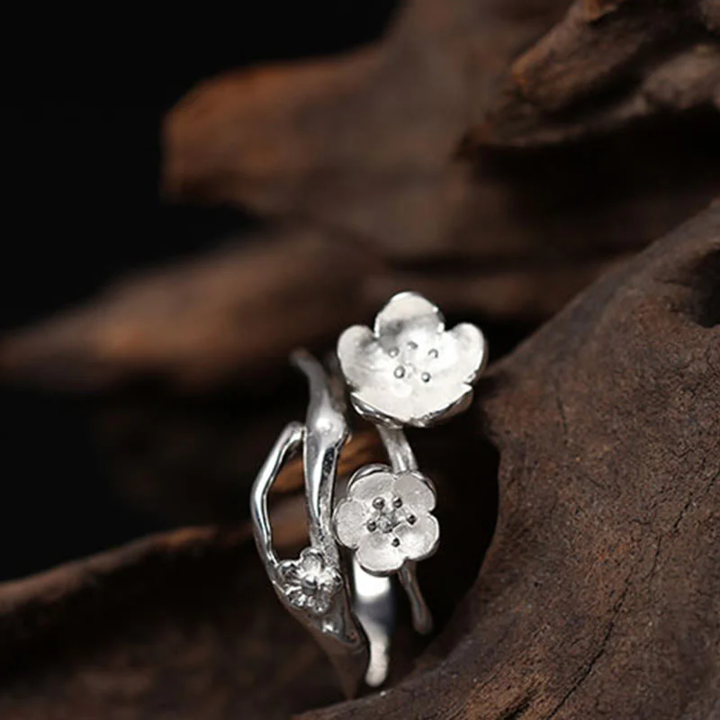 Anello di equilibrio Buddha Stones 925 Sterling Silver Plum Bossom - Image 13