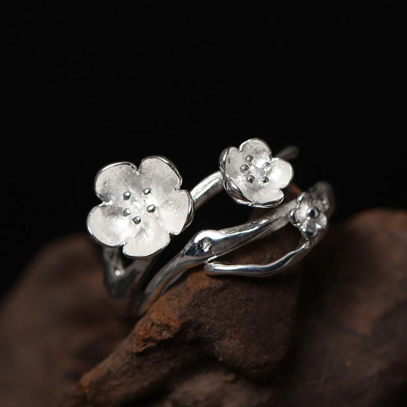 Anello di equilibrio Buddha Stones 925 Sterling Silver Plum Bossom - Image 3