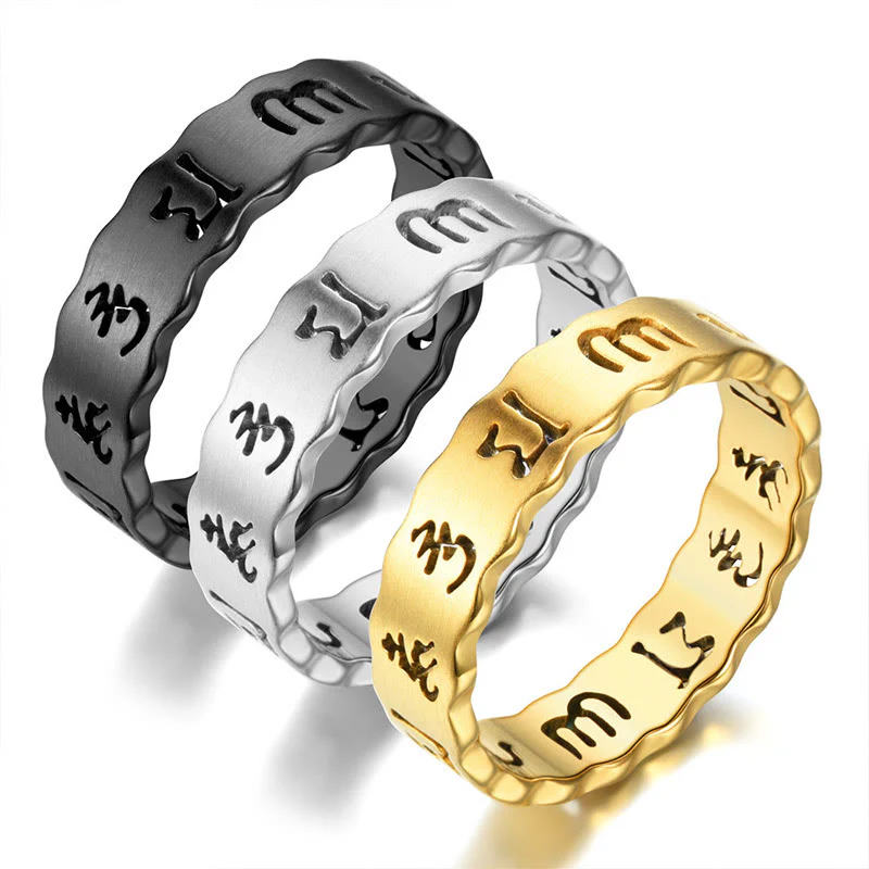 Anello di equilibrio in acciaio al titanio Buddha Stones tibetane cave Om Mani Padme Hum - Image 10