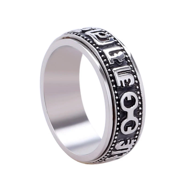Anello di equilibrio girevole in acciaio al titanio Buddha Stones tibetane Om Mani Padme Hum - Image 10