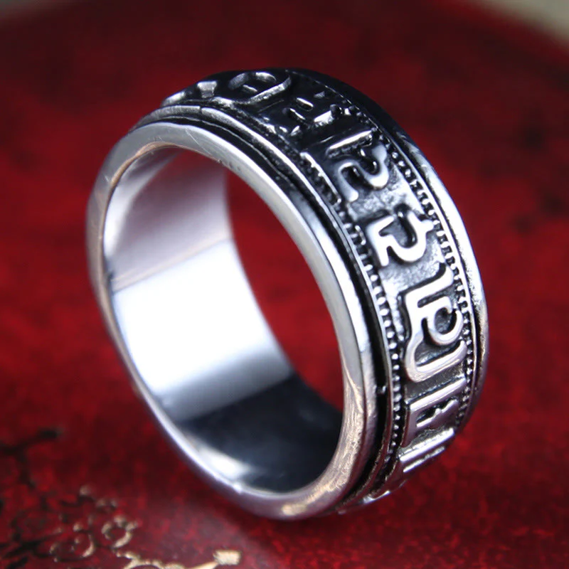 Anello di equilibrio girevole in acciaio al titanio Buddha Stones tibetane Om Mani Padme Hum - Image 14