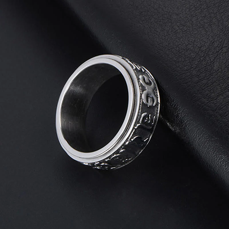 Anello di equilibrio girevole in acciaio al titanio Buddha Stones tibetane Om Mani Padme Hum - Image 17