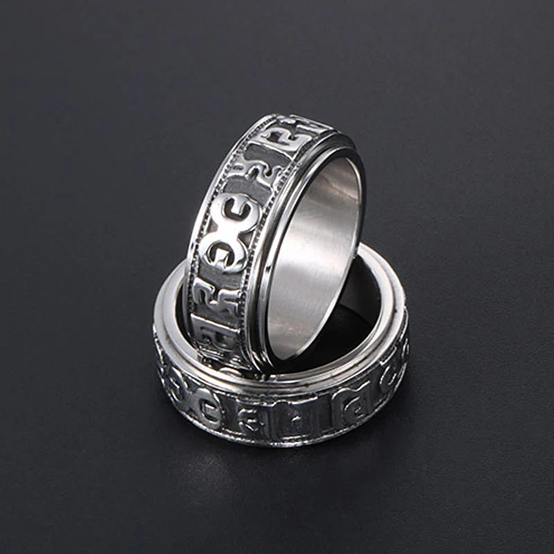 Anello di equilibrio girevole in acciaio al titanio Buddha Stones tibetane Om Mani Padme Hum - Image 19