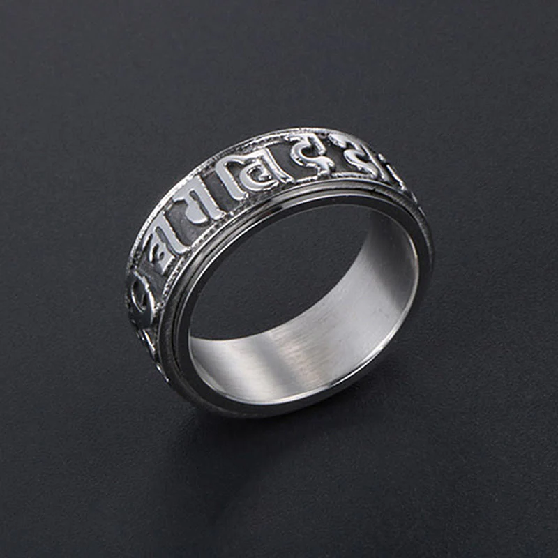 Anello di equilibrio girevole in acciaio al titanio Buddha Stones tibetane Om Mani Padme Hum - Image 20