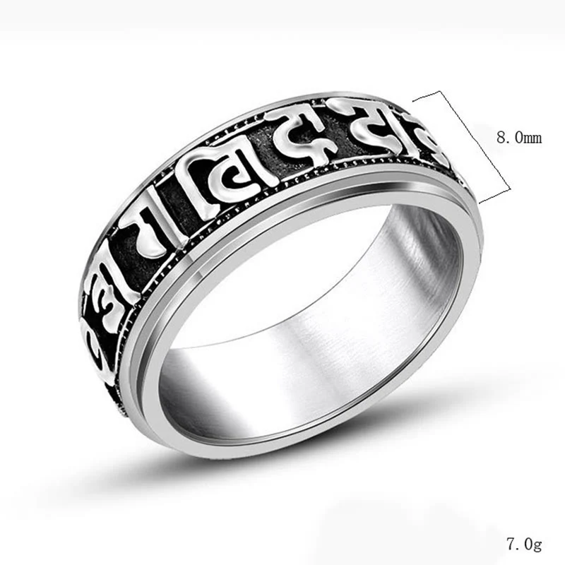 Anello di equilibrio girevole in acciaio al titanio Buddha Stones tibetane Om Mani Padme Hum - Image 9